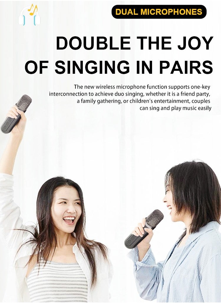 Portable Karaoke Machine Bluetooth Pa Speaker for Kids & Adults System With 2 Uhf Wireless Microphones Supports Tf/Usb Aux Input (Black)