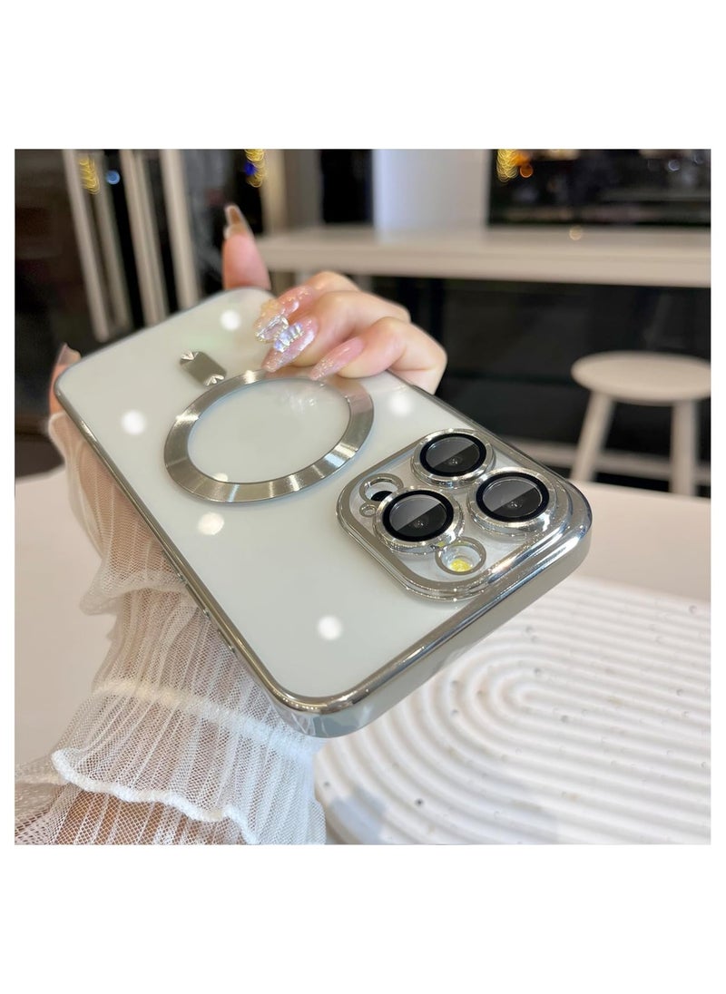 Generic - Magnetic Case for iPhone 15 Pro Max Case with Full Camera Lens Protector [Strong N56 Magnets] [Compatible with Magsafe] Clear Stylish Case for iPhone 15 ProMax Phone Case, White Titanium - Image 1