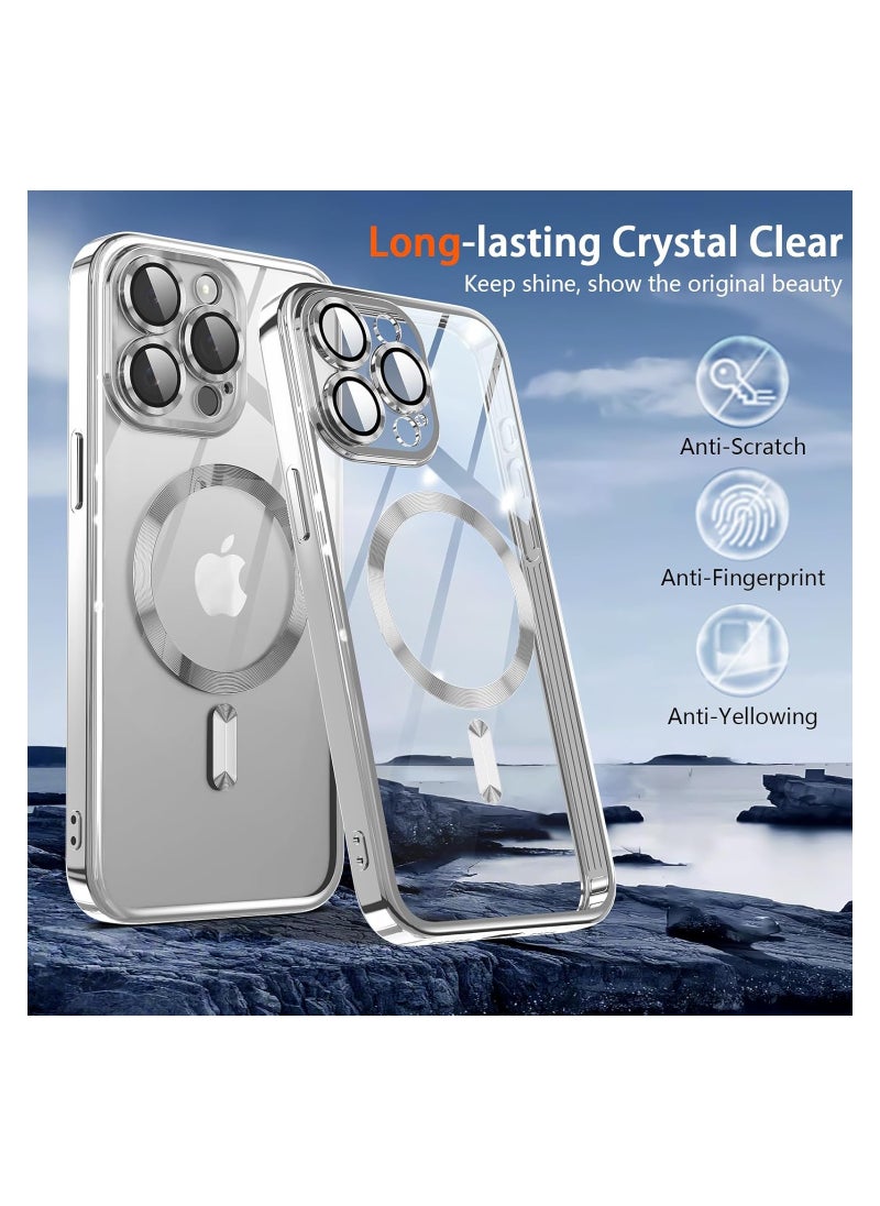 Generic - Magnetic Case for iPhone 15 Pro Max Case with Full Camera Lens Protector [Strong N56 Magnets] [Compatible with Magsafe] Clear Stylish Case for iPhone 15 ProMax Phone Case, White Titanium - Image 1