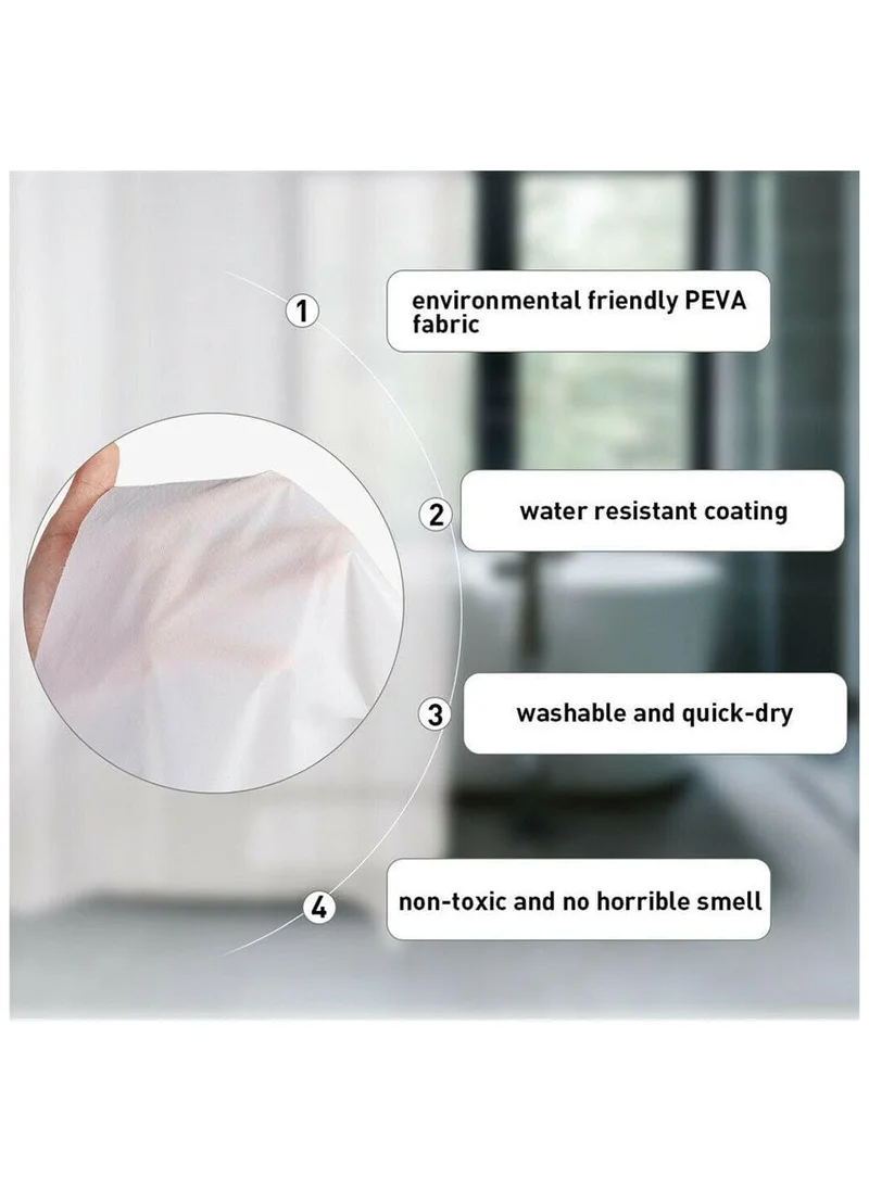 كويزين أرت 180Cm X 180Cm Waterproof Shower Curtain - Mildew Proof Bathroom Curtains With 15 Hooks - White
