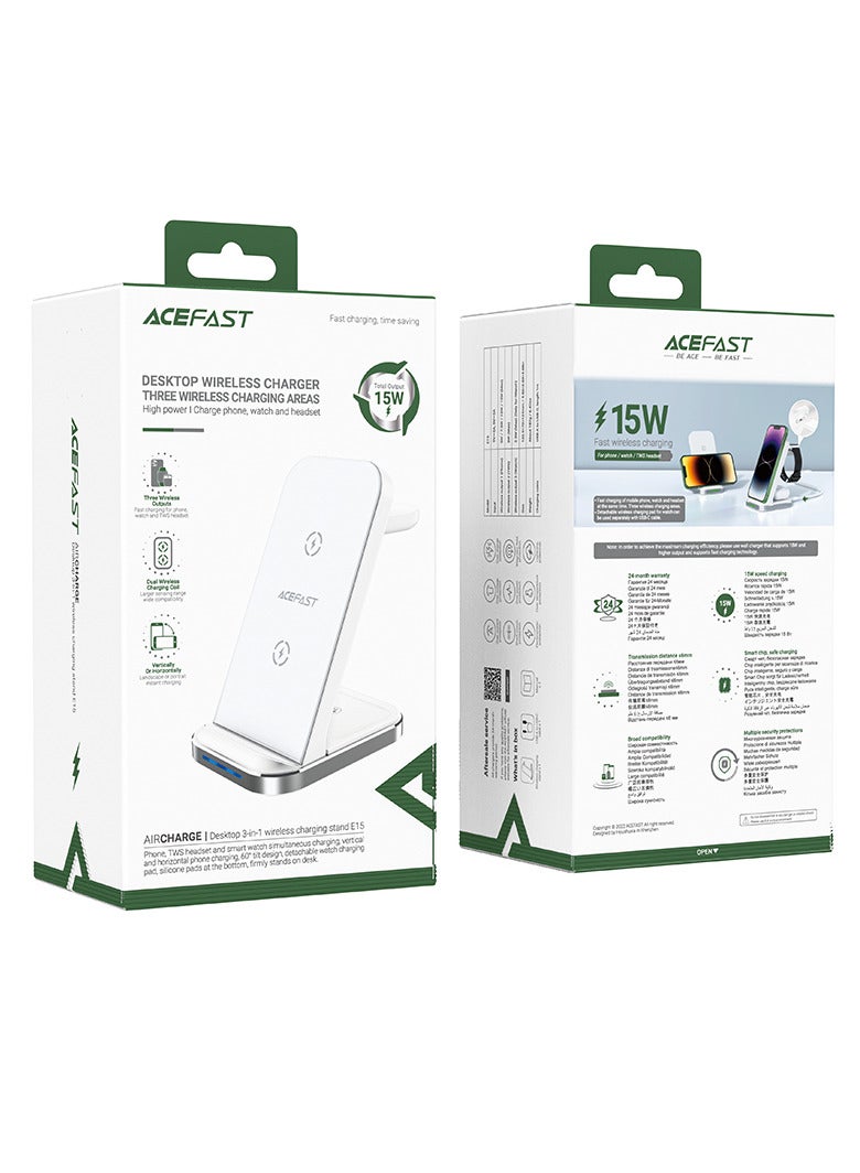 AceFast E15 Desktop Three-In-One Wireless Charging Stand - White - Image 1