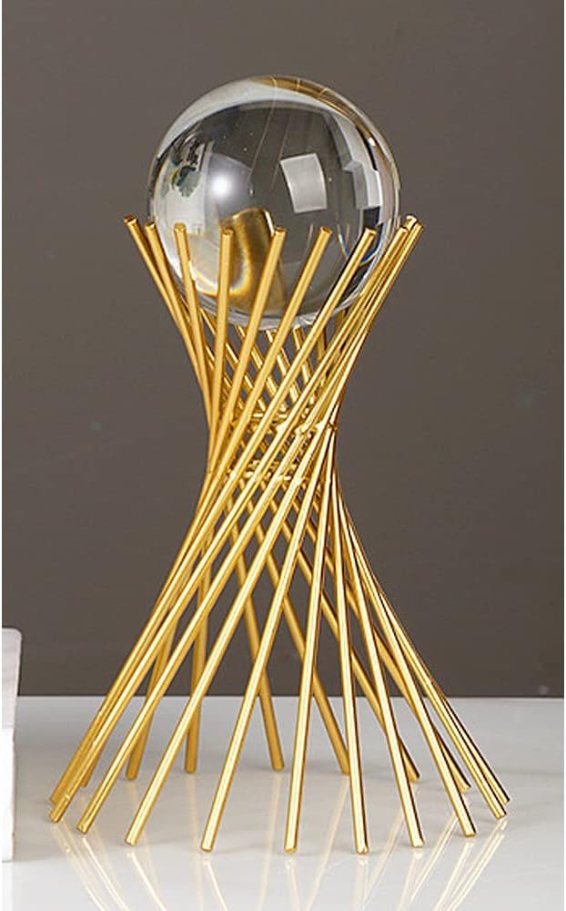 EMNDR Modern Abstract Art Crystal Ball with Gold Iron Stand Decorative Ornaments for Living Room Bedroom TV Cabinet Crafts Gifts Office Home Decor C - Image 3