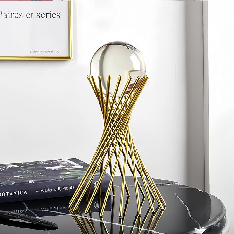 EMNDR Modern Abstract Art Crystal Ball with Gold Iron Stand Decorative Ornaments for Living Room Bedroom TV Cabinet Crafts Gifts Office Home Decor C - Image 1