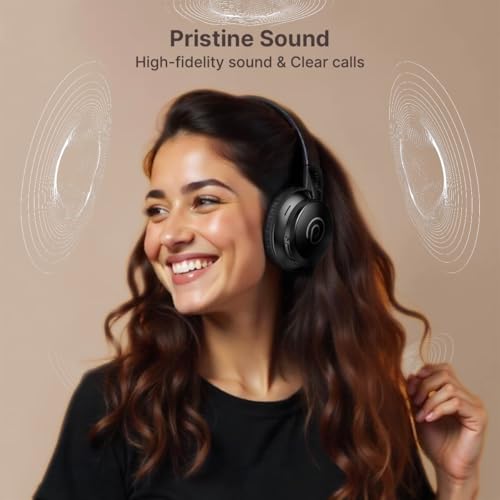 pTron Studio Evo 70hrs Playtime Wireless Over Ear Headphones with HD Mic, Low-Latency Game/Movie/Music Modes, Punchy Bass, BT5.3, Dual Device Pairing, Voice Assistant & Type-C Fast Charging (Black) - Image 3