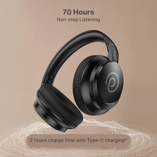 pTron Studio Evo 70hrs Playtime Wireless Over Ear Headphones with HD Mic, Low-Latency Game/Movie/Music Modes, Punchy Bass, BT5.3, Dual Device Pairing, Voice Assistant & Type-C Fast Charging (Black) - Image 4