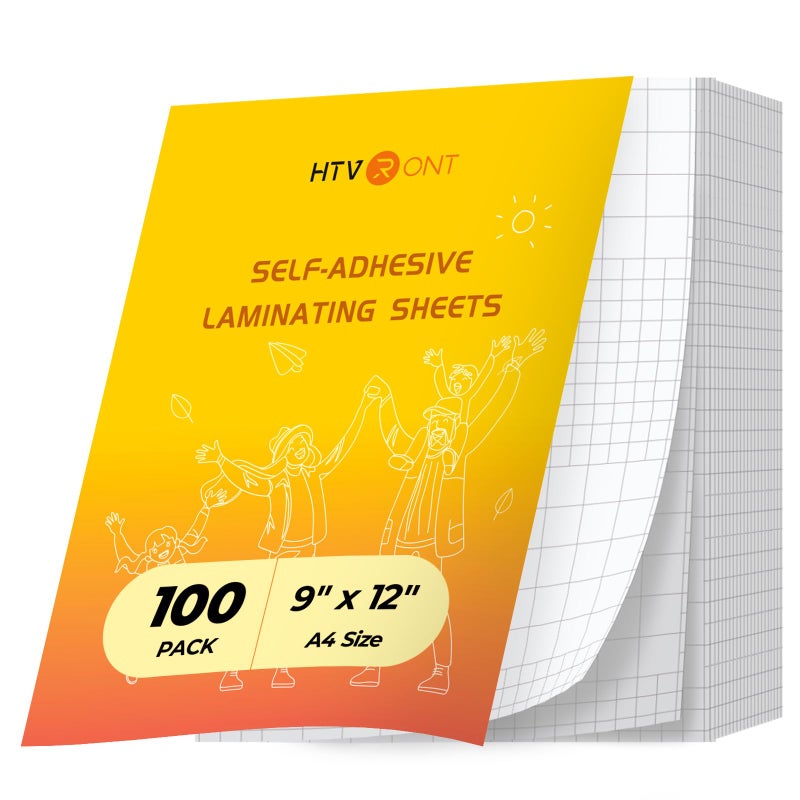 HTVRONT Self-Adhesive Laminating Sheets - 100 Pack, 5mil, 9 X 12 Inches Self Laminating Sheets, No Machine Needed Clear Laminate Sheets for Protecting and Preserving Documents, Photos, Menus, Stickers - Image 1