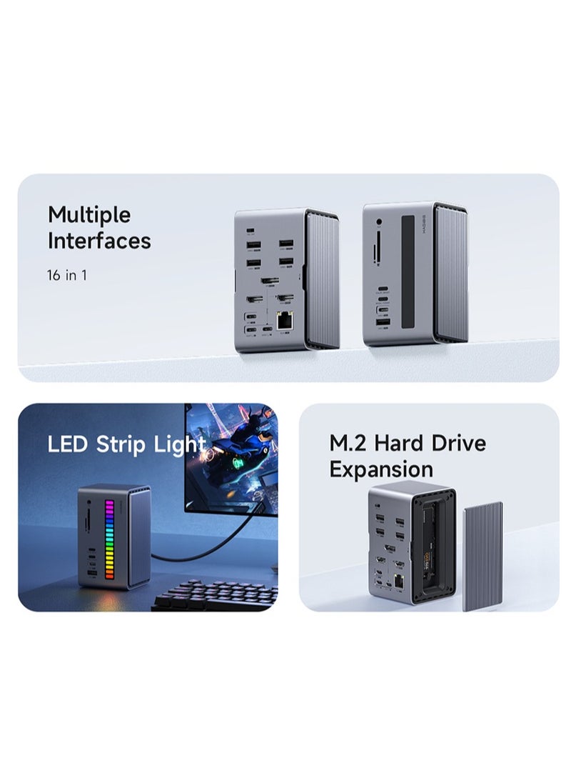 Hagibis - Hagibis USB C Docking Station with Dual HDMI-compatible M.2 SSD Enclosure Ethernet 100W PD USB Hub SD/TF for Laptop Macbook Pro (U100 Ultra) - Image 1