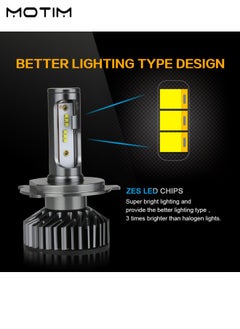 موتيم 2 قطعة لمبات إضاءة أمامية H4 LED، مصابيح أمامية H4، سطوع عالٍ 10000 لومن 6000 كلفن أبيض بارد عالي الإضاءة منخفضة الإضاءة مجموعة تحويل فائقة السطوع، مقاومة للماء Ip67  - Image 4