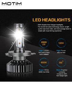 موتيم 2 قطعة لمبات إضاءة أمامية H4 LED، مصابيح أمامية H4، سطوع عالٍ 10000 لومن 6000 كلفن أبيض بارد عالي الإضاءة منخفضة الإضاءة مجموعة تحويل فائقة السطوع، مقاومة للماء Ip67  - Image 5