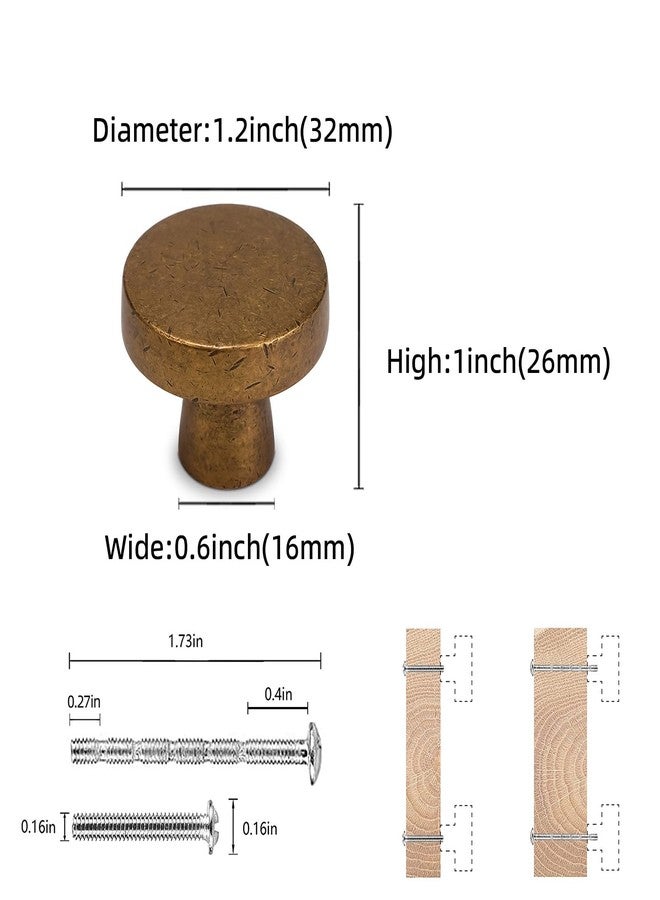 COTYKILEY 10 Pack Antique Brass Kitchen Cabinet Knobs & Drawer Pulls - Solid Vintage Brass Round Dresser Knobs for Kitchen & Dresser Drawers - Image 2