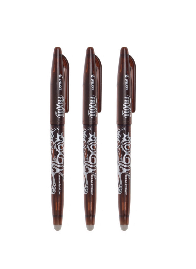 PILOT 3-Piece Frixion Erasable Ball Pen 0.7mm Tip Brown Ink  - Image 1