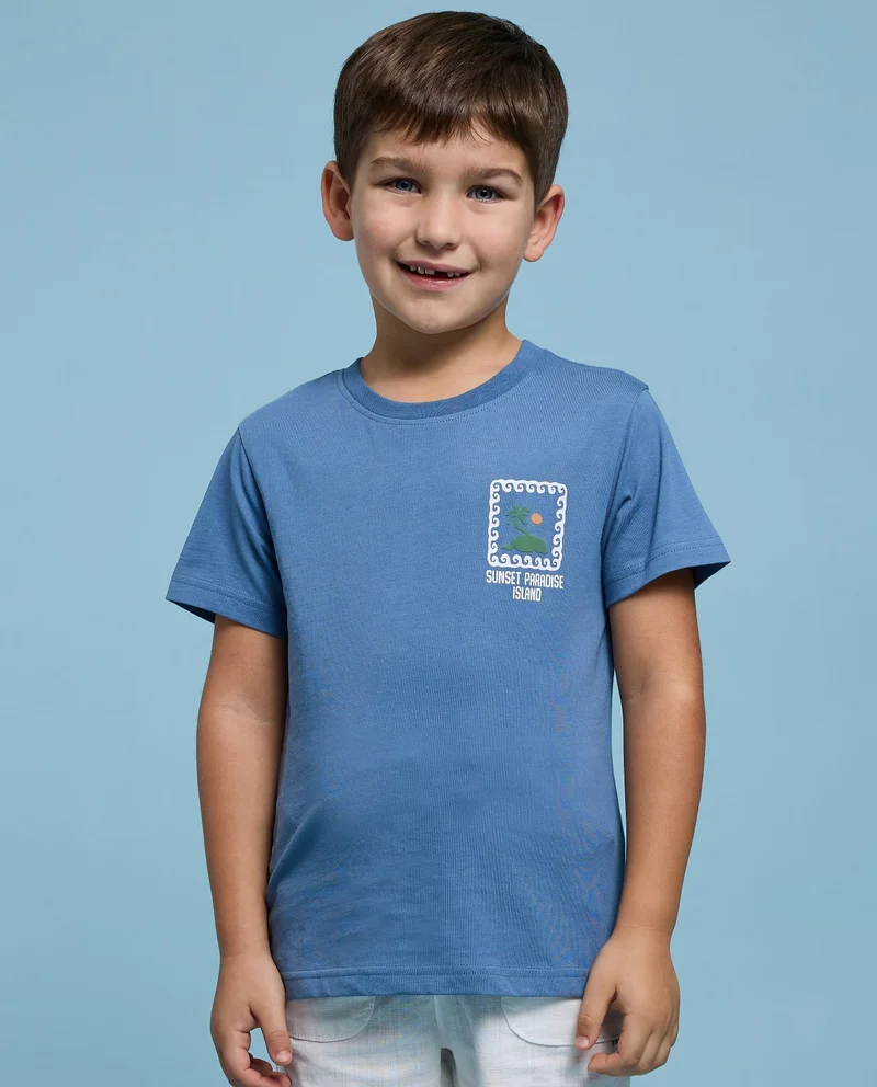 R&B Graphic Print T-Shirt with Crew Neck and Short Sleeves