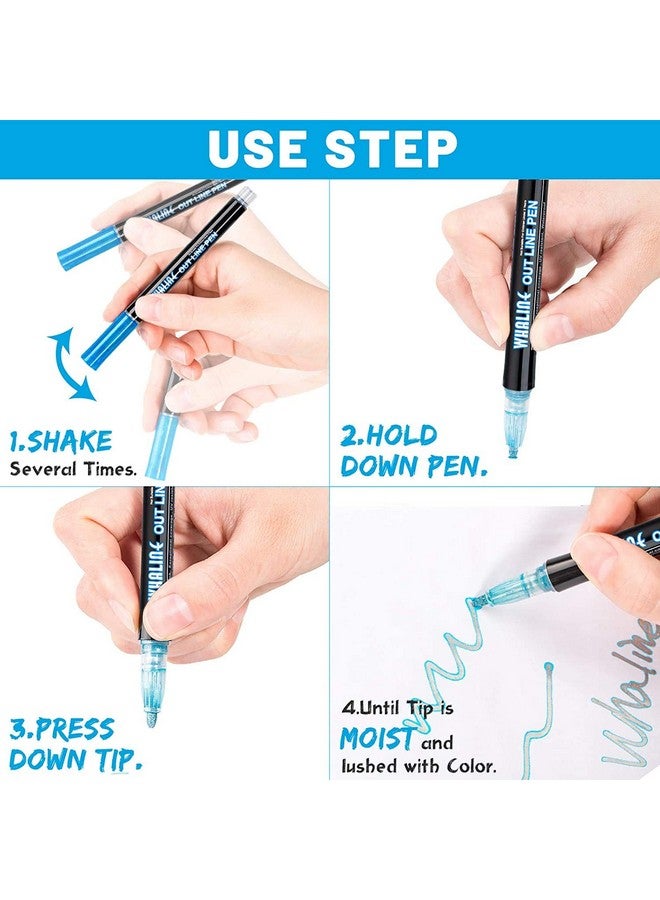 Whaline Double Line Chisel Point Outline Pens, 12 Colors Self-Outline Drawing Metallic Markers, Stationery for Gift Card Writing, Birthday Greeting, Scrap Booking - Image 4