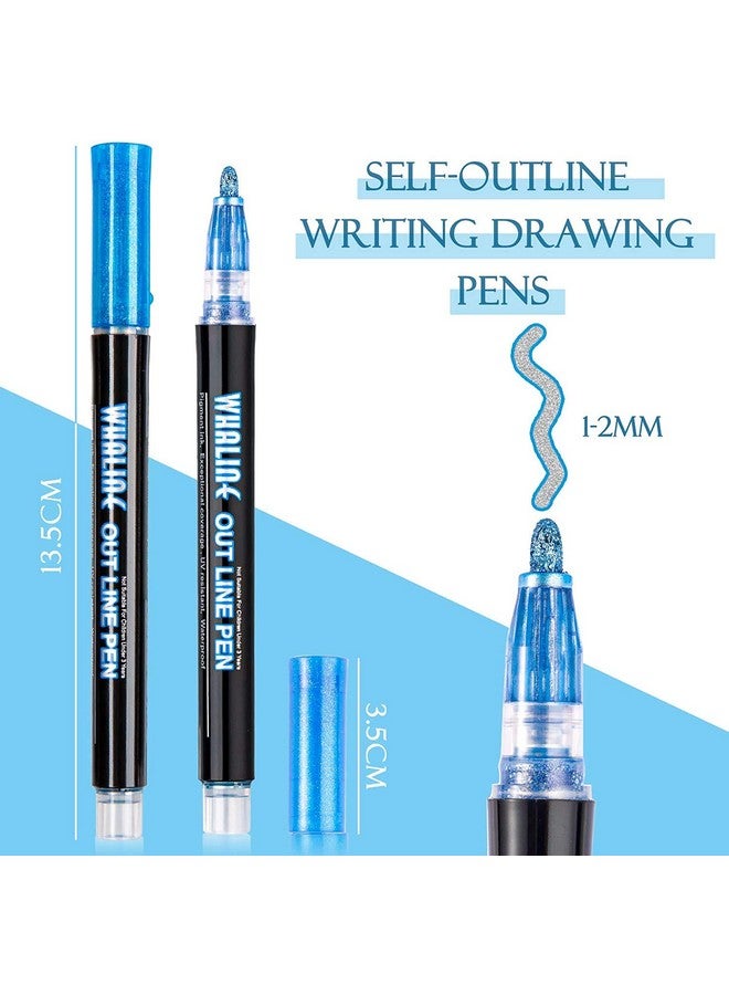 Whaline Double Line Chisel Point Outline Pens, 12 Colors Self-Outline Drawing Metallic Markers, Stationery for Gift Card Writing, Birthday Greeting, Scrap Booking - Image 2