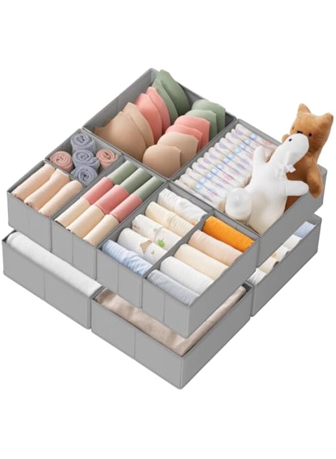 Drawer Organizer Clothes, 10 Pack Dresser Organizer for Baby Clothes, Underwear, Sock- Foldable Closet Organization and Storage Dividers Bins for Nursery, Bedroom (Grey) - Image 1