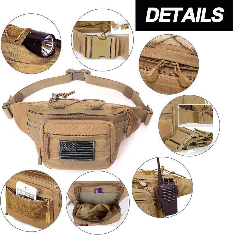 Meprona Tactical Fanny Pack, Military Waist Bag Hip Belt Bumbag Utility Bags for Outdoor Hiking Climbing Fishing with U.S Patch (1 Pack Z-ACU) - Image 4