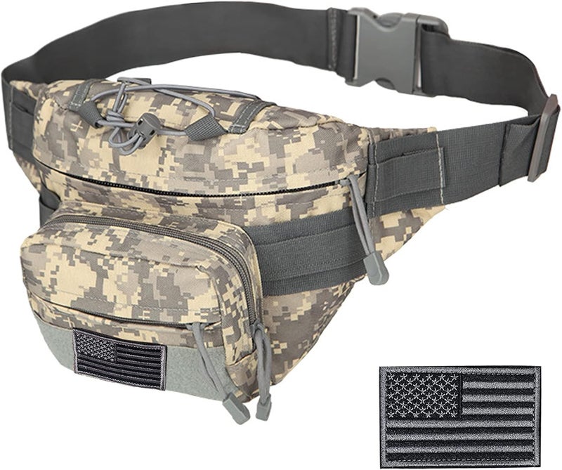 Meprona Tactical Fanny Pack, Military Waist Bag Hip Belt Bumbag Utility Bags for Outdoor Hiking Climbing Fishing with U.S Patch (1 Pack Z-ACU) - Image 1