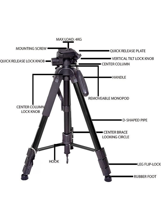 Jmary KP-2264 Professional Aluminium Tripod Monopod for DSLR Cameras – Heavy-Duty Adjustable Photography Stand with 3-Way Pan Head, Quick Release Plate & Carry Bag – Lightweight & Portable – Black - Image 5