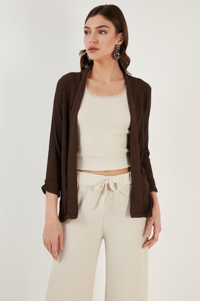 Lela Collar and Sleeve Folded Seersucker Kimono Cardigan Women's Cardigan 5869014 - Image 3