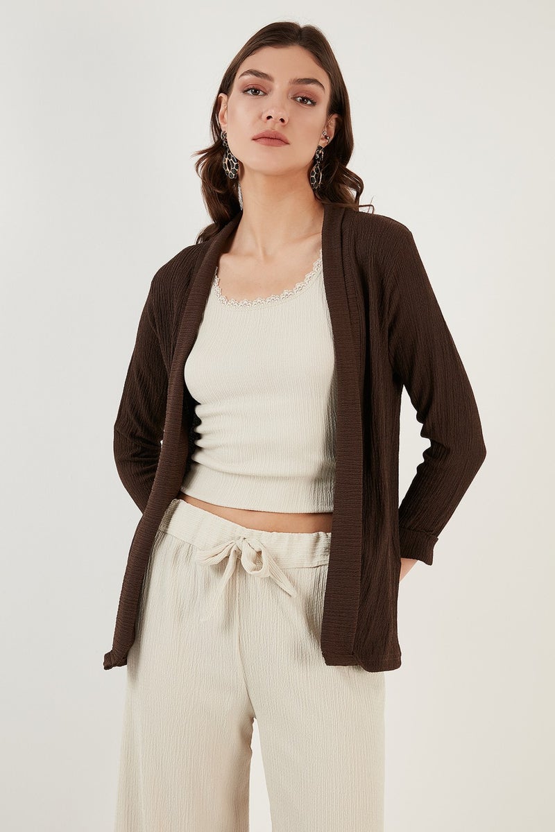 Lela Collar and Sleeve Folded Seersucker Kimono Cardigan Women's Cardigan 5869014 - Image 1