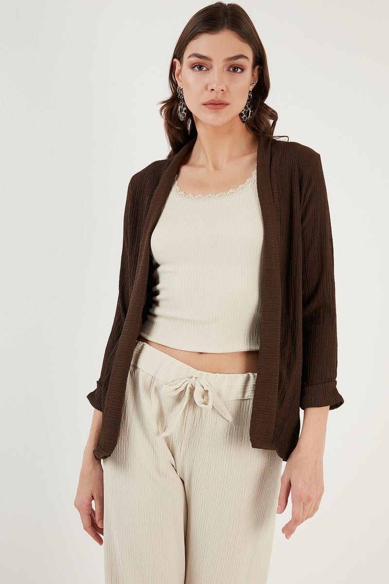 Lela Collar and Sleeve Folded Seersucker Kimono Cardigan Women's Cardigan 5869014 - Image 2