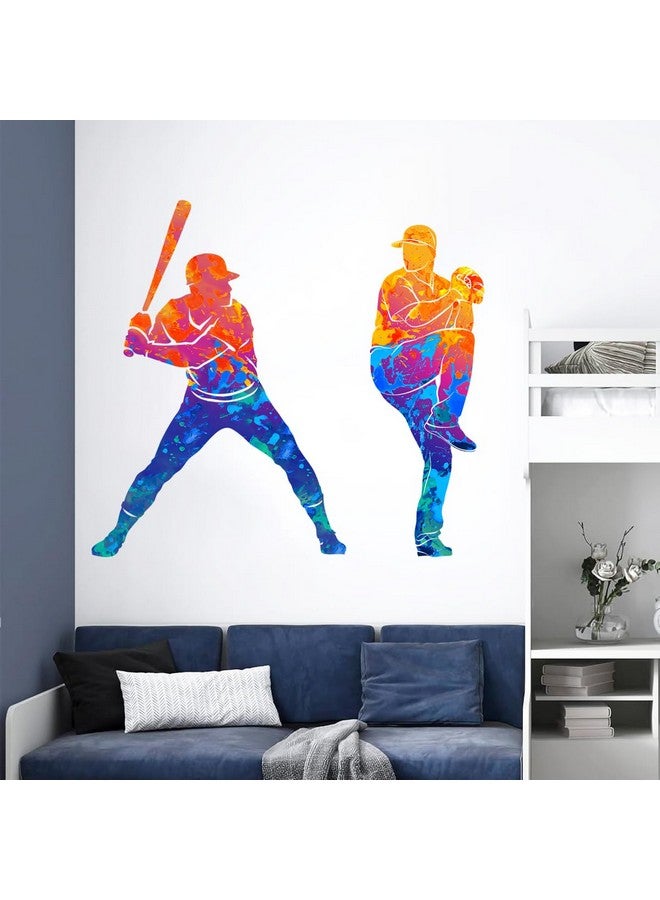 WOYINIS Colorful Baseball Player Wall Stickers Baseball Wall Decals Peel and Stick Sport Wall Decal Baseball Decor Art Kids Bedroom Playroom Classroom Gym Wall Decoration, ET8045 - Image 1