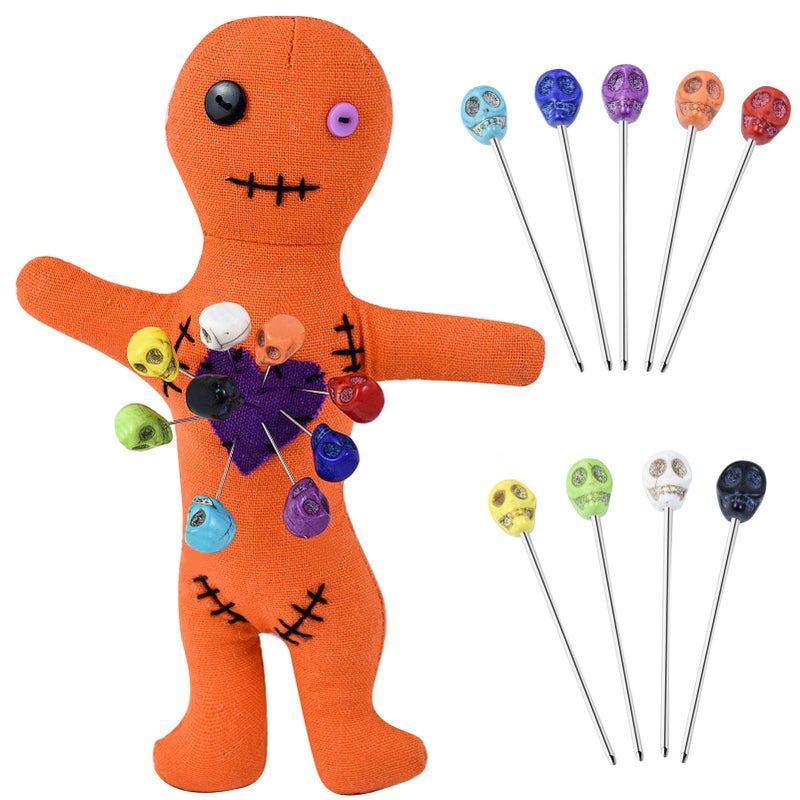 Waybas 10Pcs Voodoo Doll Kit Real Voodoo Dolls with 9 Skull Pins Creepy Ghost Revenge Spells Voodoo Doll Relieve Stress Horror Dolls for Halloween Christmas Birthday Ornament DecorationOrange - Image 3