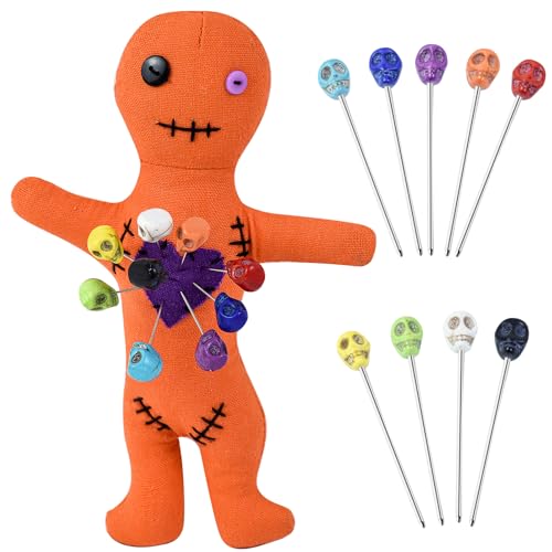 Waybas 10Pcs Voodoo Doll Kit Real Voodoo Dolls with 9 Skull Pins Creepy Ghost Revenge Spells Voodoo Doll Relieve Stress Horror Dolls for Halloween Christmas Birthday Ornament DecorationOrange - Image 1