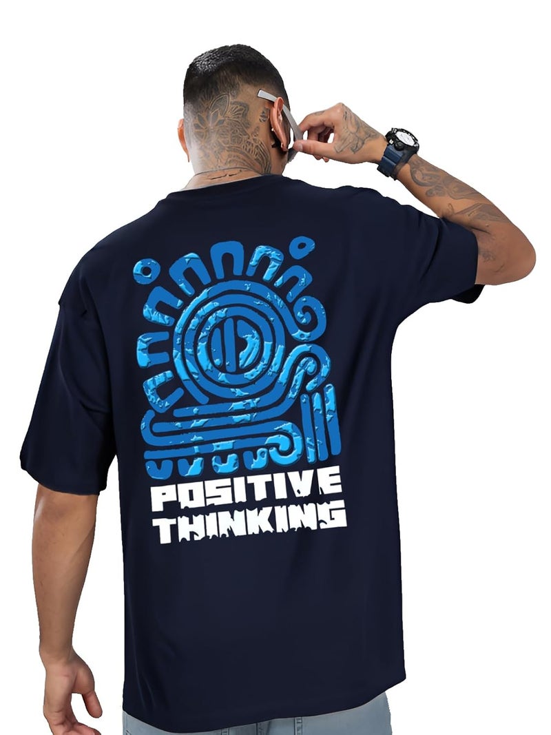 adro تي شيرت ADRO للرجال بتصميم إيجابي - أزرق داكن - Image 1