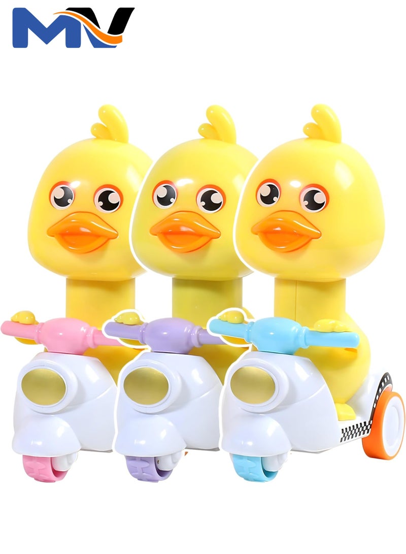 MAGIC VAULT سيارة سحب للخلف | 3 قطع من دراجة نارية برأس بطة صفراء دوارة تعمل بالضغط للخلف | سيارة لعبة للأطفال | لعبة بطة دفع من فيدجيت جير | سيارة كرتونية على شكل حيوان للأطفال الصغار 1 و2 و3 سنوات من العمر - Image 1