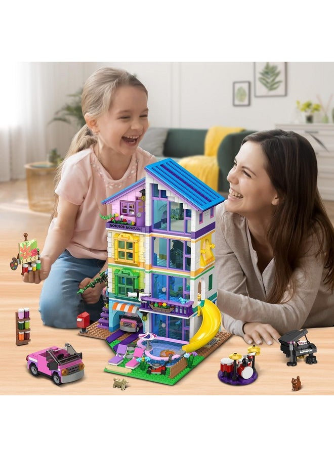 Hogokids HOGOKIDS Girls House Building Set with LED Light - 1317 PCS Friends Villa Block Toy with Car and Pool, Garden 4 Floor Building Kit for Role Play, Birthday Gift for Girls Boys Kids Ages 8-14+  - Image 4