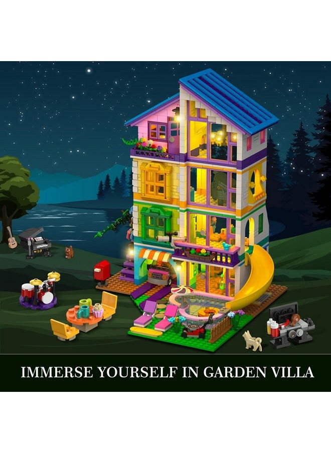 Hogokids HOGOKIDS Girls House Building Set with LED Light - 1317 PCS Friends Villa Block Toy with Car and Pool, Garden 4 Floor Building Kit for Role Play, Birthday Gift for Girls Boys Kids Ages 8-14+  - Image 2