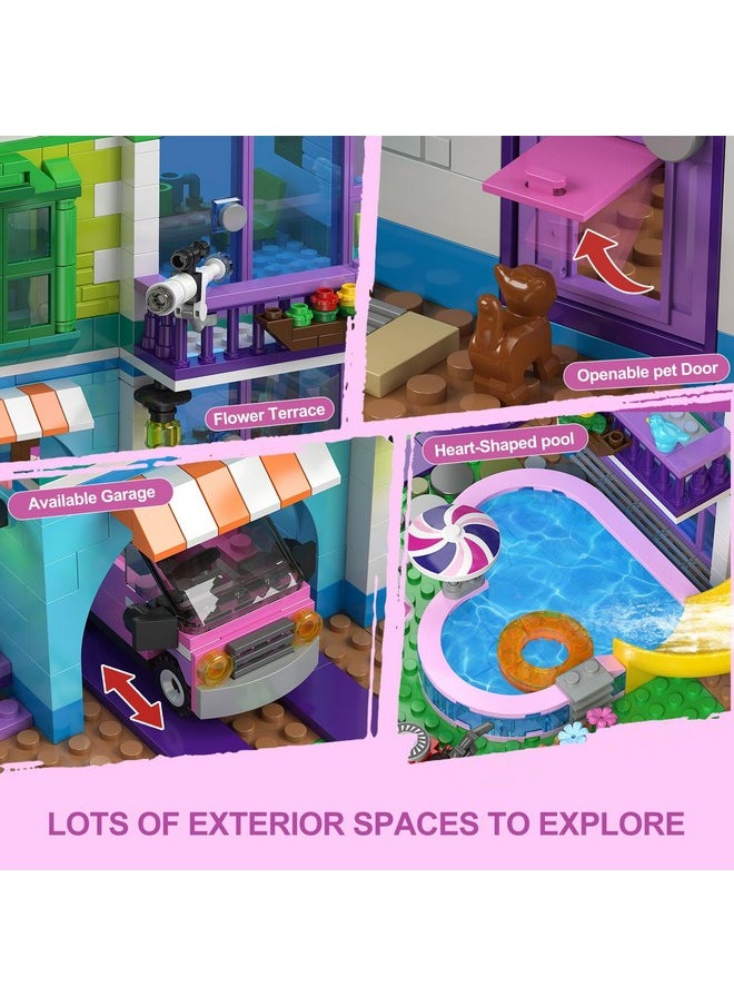Hogokids HOGOKIDS Girls House Building Set with LED Light - 1317 PCS Friends Villa Block Toy with Car and Pool, Garden 4 Floor Building Kit for Role Play, Birthday Gift for Girls Boys Kids Ages 8-14+  - Image 5