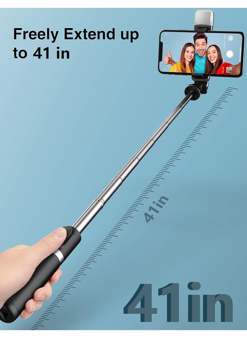 Selfie Stick with LED Fill Light, 3-in-1 Phone Tripod Stand with Bluetooth Wireless Remote & 360° Rotation, Compatible with iPhone, OnePlus, Samsung, Realme, All Smartphones, GoPro (Black) - Image 3