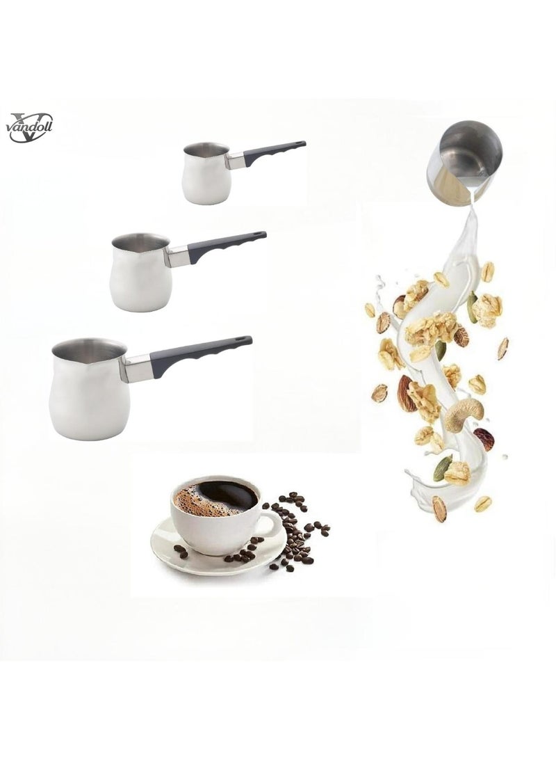 Vandoll Stainless Steel Arabic Coffee Maker Sauce Pot Mini Warmer Set with Stove Spout 200ml 400ml 600ml Silver with Black Handle for Daily Use Home and Outdoor - Image 1