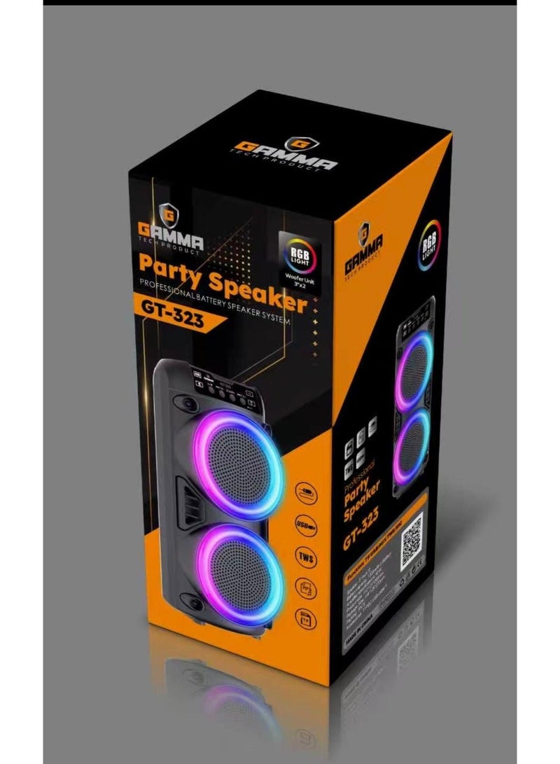 جاما سماعة بلوتوث محمولة GT-323 مزدوجة 3 بوصة ببطارية 1200 مللي أمبير وشحن Type-C – أسود - Image 3