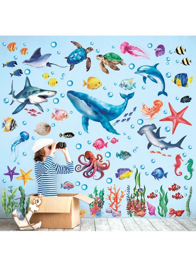 DECOWALL DS12-8078 Sea Animals Wall Stickers Decals Baby Boys Bedroom Fish décor Living Kids Nursery Ocean playroom Removable Room Seaweed Under Watercolor - Image 1