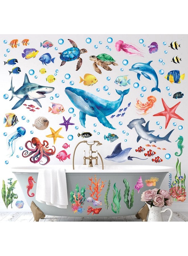 DECOWALL DS12-8078 Sea Animals Wall Stickers Decals Baby Boys Bedroom Fish décor Living Kids Nursery Ocean playroom Removable Room Seaweed Under Watercolor - Image 2
