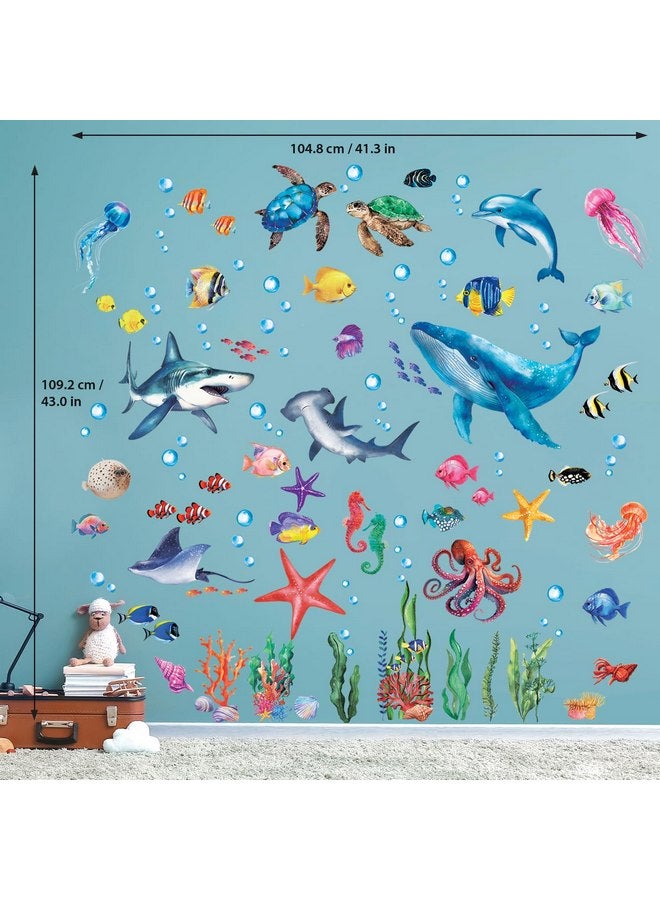 DECOWALL DS12-8078 Sea Animals Wall Stickers Decals Baby Boys Bedroom Fish décor Living Kids Nursery Ocean playroom Removable Room Seaweed Under Watercolor - Image 5