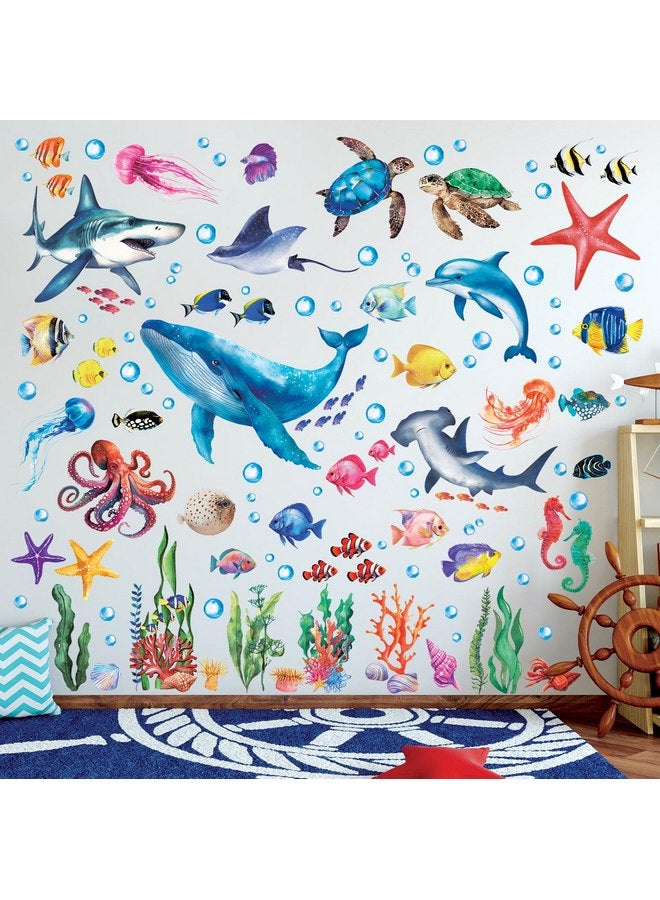 DECOWALL DS12-8078 Sea Animals Wall Stickers Decals Baby Boys Bedroom Fish décor Living Kids Nursery Ocean playroom Removable Room Seaweed Under Watercolor - Image 3