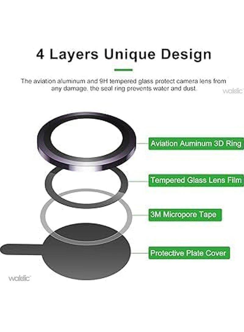 Waldic Oppo Reno13 F Camera Lens Protector, Scratch-Resistant HD Clarity Ultra-Thin 9H Tempered Glass with Aluminium Edging, Individual Metal Lens Cover - Black  - Image 3