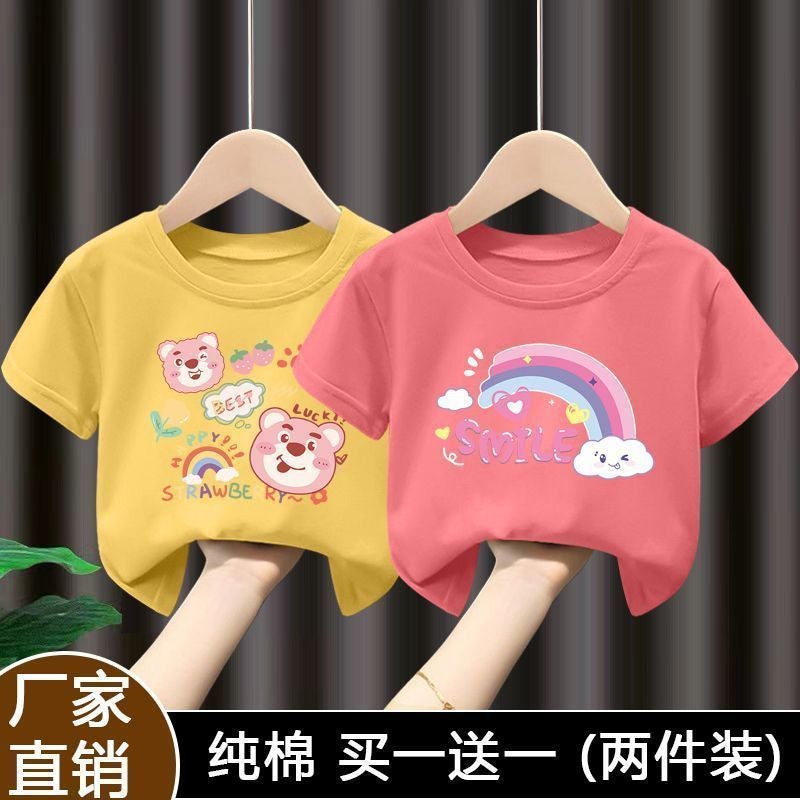Summer 100 Cotton Girls Short-Sleeved T-Shirt Cartoon All-Match Half-Sleeved T-Shirt New Style 12 - Image 1
