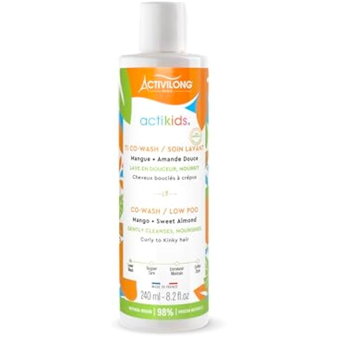 Actikids Co-wash Mango and Sweet Almond - No-Rinse Cleanser, Gentle Wash, Detangling, and Timesaving in One - 240