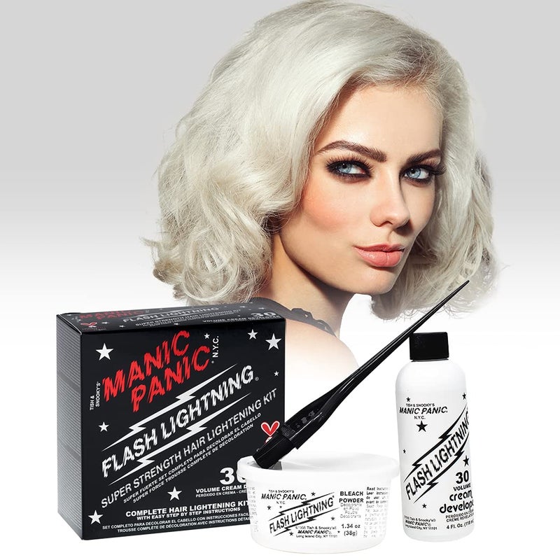 Manic Panic مجموعة مانك بانك لتفتيح الشعر فلاش لايتنينغ - مسحوق تفتيح + مطور 30 فولت - مبيض للشعر للألوان الداكنة - يرفع حتى 5 درجات - لتحقيق لون أشقر متوسط إلى فاتح - نباتي وخالي من القسوة (2 عبوة) - Image 4