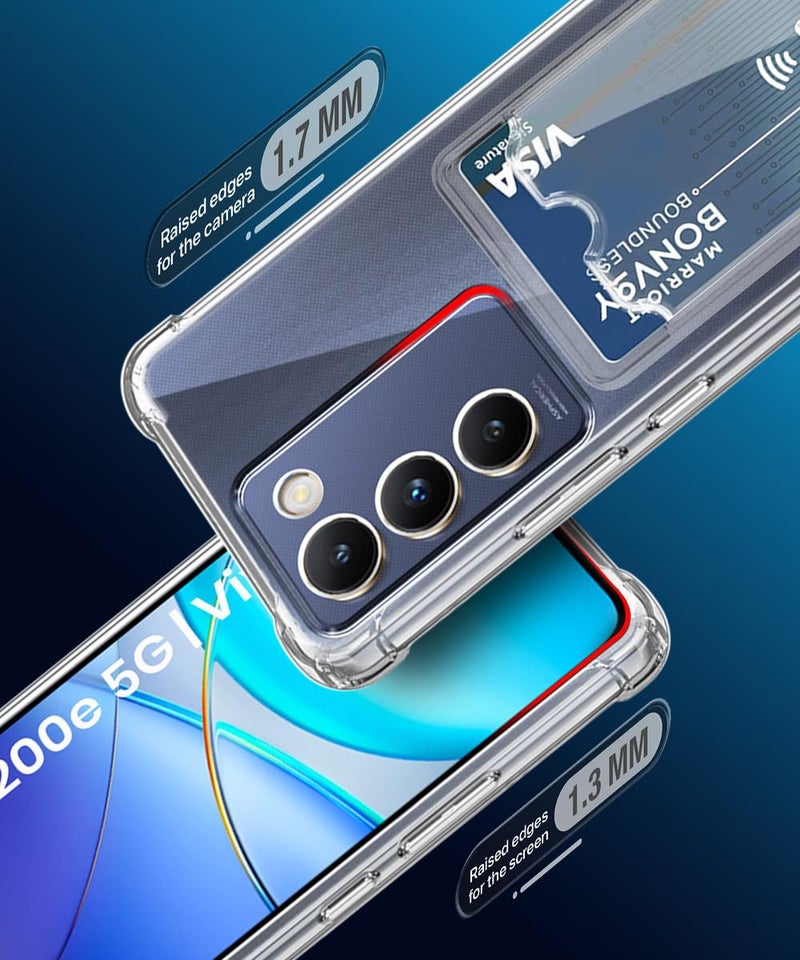 WOW IMAGINE Transparent Back Cover Case for Vivo Y200e 5G | Vivo T3 5G | Flexible Built-in Slim Card Pockets Wallet | 360° Camera Protection TPU | Soft Silicone Mobile Cover - Transparent - Image 5
