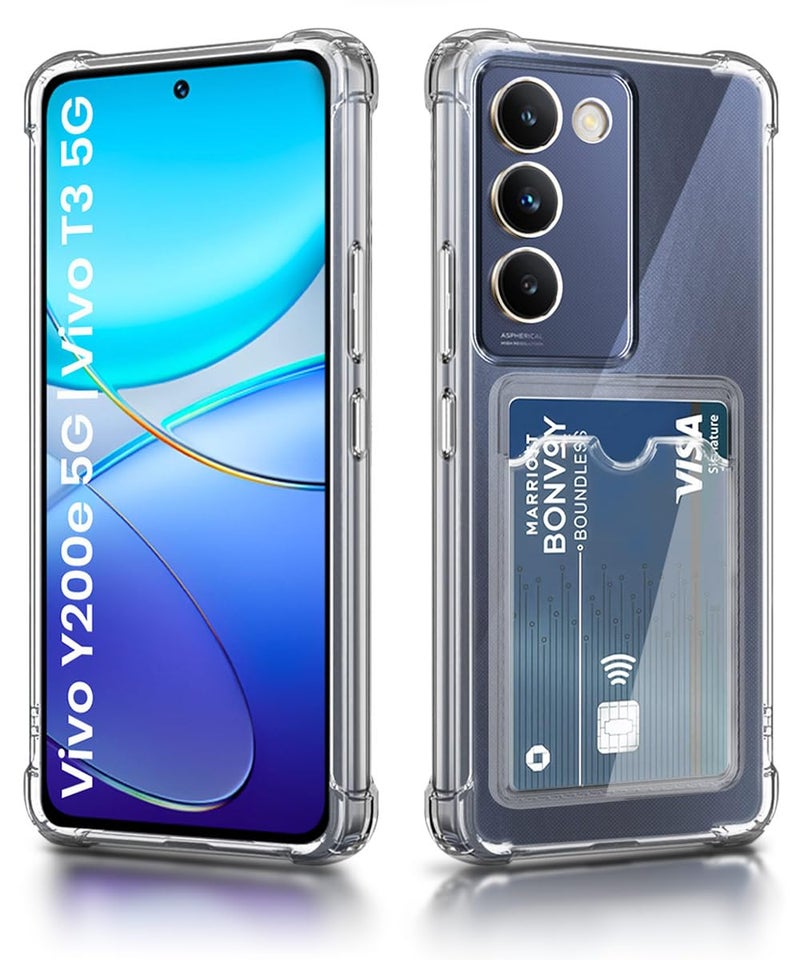 WOW IMAGINE Transparent Back Cover Case for Vivo Y200e 5G | Vivo T3 5G | Flexible Built-in Slim Card Pockets Wallet | 360° Camera Protection TPU | Soft Silicone Mobile Cover - Transparent - Image 2