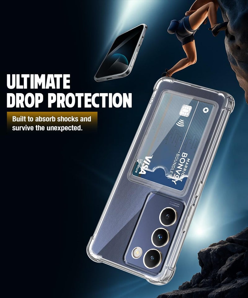 WOW IMAGINE Transparent Back Cover Case for Vivo Y200e 5G | Vivo T3 5G | Flexible Built-in Slim Card Pockets Wallet | 360° Camera Protection TPU | Soft Silicone Mobile Cover - Transparent - Image 3