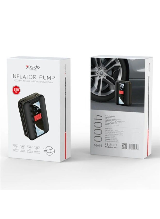YESIDO VC04 22 Cylinder Portable Wireless Car Tire Inflator with LED Light Air Pump