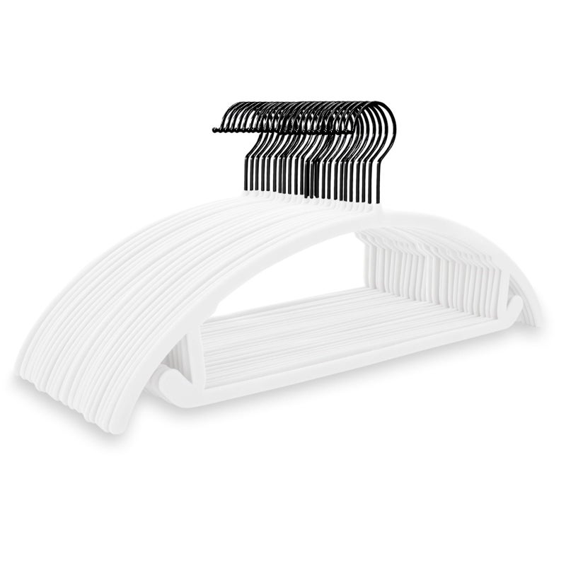 MIZGI Premium Velvet Hangers 50 Pack Heavyduty- Non Slip No Shoulder Bump Suit Hanger - Black Hooks,Space Saving Clothes Rounded Shape for Coat,Sweater,Jackets,Pants - Image 1
