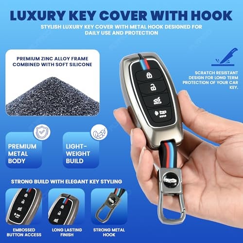Coll of Fest Metal Silicon Key Cover Compatible with Hyundia Verna 2019, 2020, 2021, 2022, 2023 4 Button New Smart Key Special Feature Visible in Low-Light Condition - Image 4